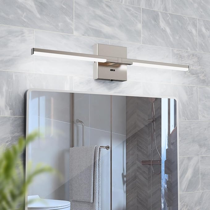 24 Inch Brushed Nickel Bathroom Vanity Light, Built-in Dimmer 2700K-6000K 1100LM LED, 360° Rotatable Bathroom Lights Over Mirror for Makeup, Shaving, Restroom, Powder Room ETL FCC