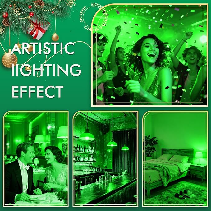 TJOY Green LED Light Bulb Outdoor Porch Halloween, A19 Colored 60 Watt Eq | Green Colored LED Lights, 5W E26 Base, Christmas Indoor Party Bedroom Decoration, Non-Dimmable, 4 Pack