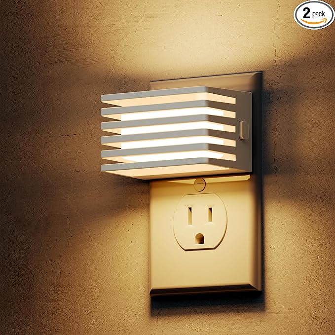 L LOHAS LED Night Lights Plug into Wall, 2 Pack Modern Night Light with Dusk to Dawn Sensor, Dimmable Plug in Night Light, Adjustable Brightness, 3000K Soft White for Bedroom Bathroom Hallway