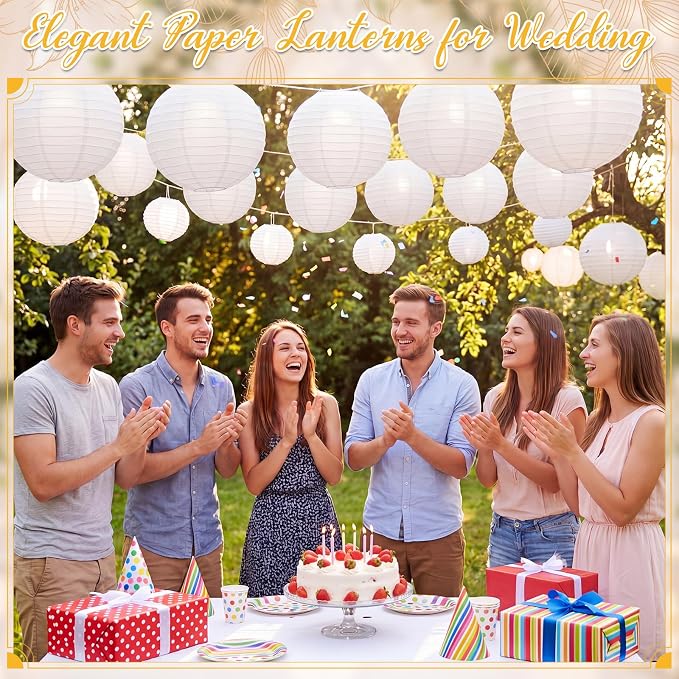 Treela 72 Pack White Chinese Japanese Paper Lanterns Decorative Hanging Round Paper Lantern Lamps for Wedding Birthday Party Decorations (8 Inch)