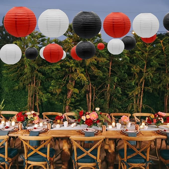 Paper Lanterns Party Decorations,12pcs Red Black White Hanging Paper Lantern for Birthday Party Decoration