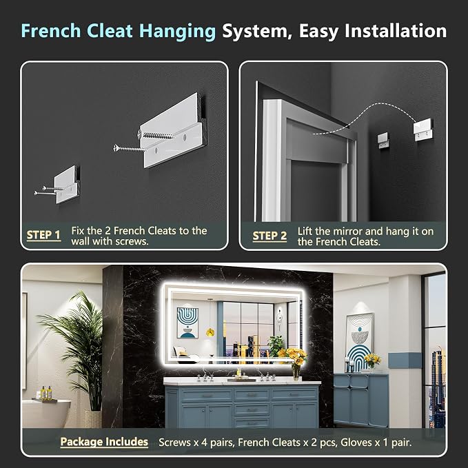 84x32 LED Bathroom Mirror, Backlit & Front Lit Lighted Mirror | Anti-Fog Vanity Mirror with Lights, 3 Color Dimmable, Memory, Shatterproof, Tempered Glass, CRI95, UL Listed, Wall Mounted