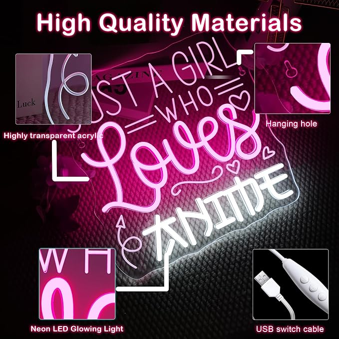 Just a Girl Who Likes To Watch Anime Neon signs Anime Girl Neon Sign LED Light with Dimmer for Bedroom Office Hotel Pub Cafe Bar Home Art Recreation Room Man Cave Wall Decor Pink