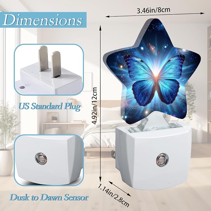 Blue Butterfly Night Light,Plug Into Wall Decor Nightlights for Bedroom,Bathroom,Hallway,Stairway,Kitchen,with Dusk to Dawn Light Auto Sensors Led Night Lights Room Gifts