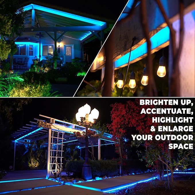 WYZworks 216LEDs, 20ft LED Outside Rope Lights, Waterproof Permanent Outdoor ETL Certified Connectable Clear Tube, Christmas Palm Tree Holiday Decorative Landscape Patio Accent Lighting - Blue