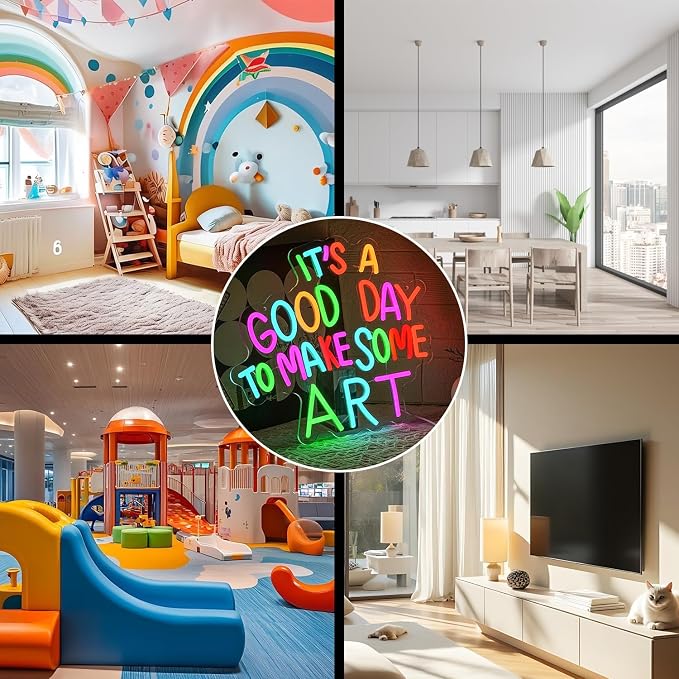It's A Good Day to Make Some Art Neon Sign for Wall Decor Classroom Neon Sign Paint Neon Light Aristic LED Sign Dimmable Colorful Letter Neon Light for Classroom Bedroom Home Gallery Studio