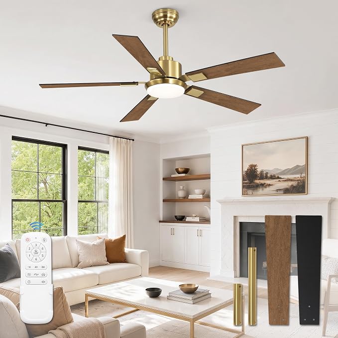 ZMISHIBO 52” Mid Century Ceiling Fan with Light, Remote, Black and Gold | High CFM Powerful Airflow, Quiet DC Motor, 3 CCT LED, Indoor/Covered Outdoor, Dual-Finish, Damp Rated
