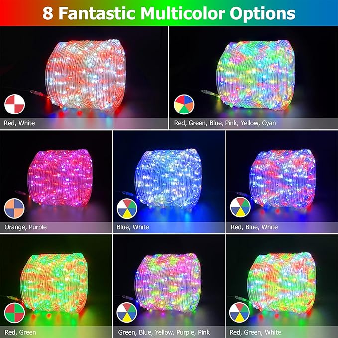 50ft LED Rope Lights 25 Colors, Outdoor IP68 Waterproof Warm White RGB Tube String Lights with 149 Modes and 4 Brightness, Rope Lights for Outside, Yard, Deck, Fiesta Party, Birthday Decorations