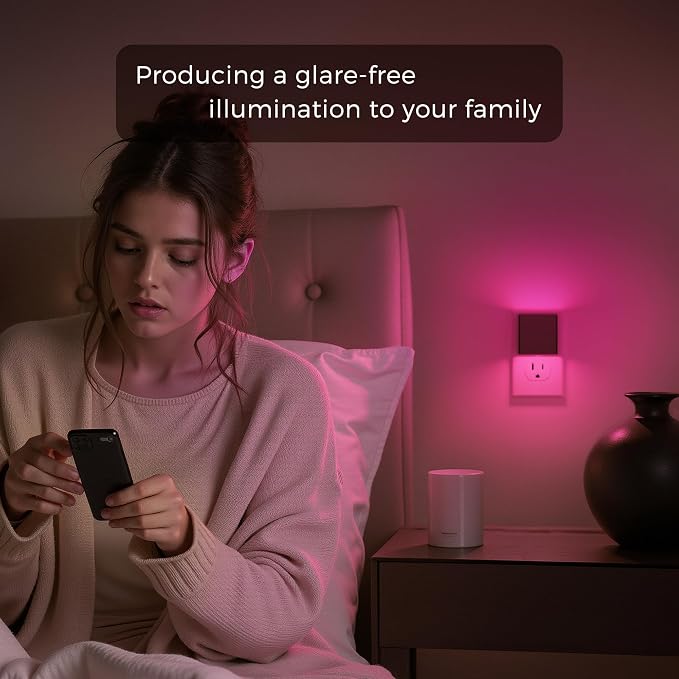 L LOHAS LED Night Light,Night Lights Plug into Wall,[2-Pack] | Dimmable Night Light with Light Sensor,RGB Color Changing,Nightlight for Bathroom Hallway Kitchen