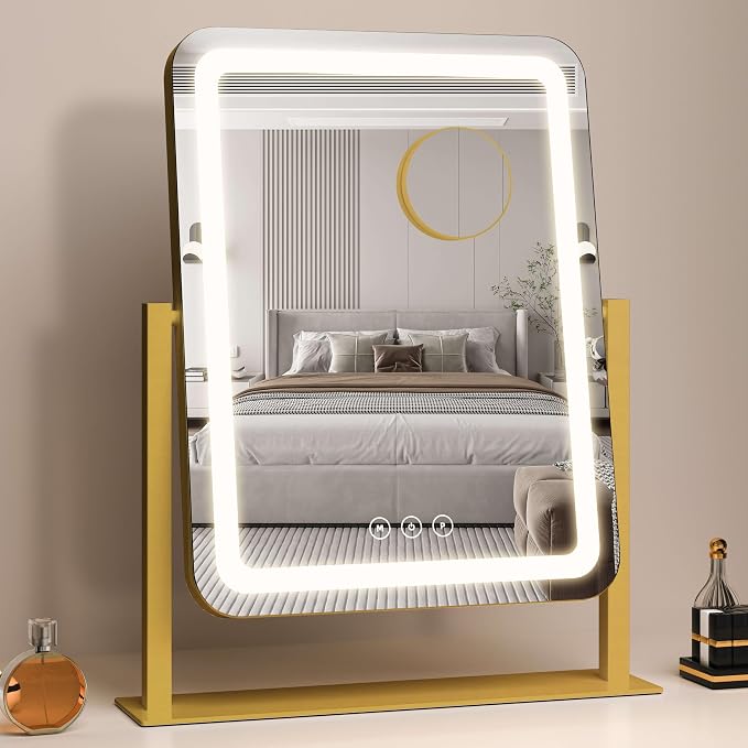 13.1"×16.7" Vanity Mirror with Lights, LED Makeup Mirror | Smart Touch, 3 Dimmable Colors, Memory Function, 10X Magnifying, for Desk, Bedroom, Dorm, Vanity