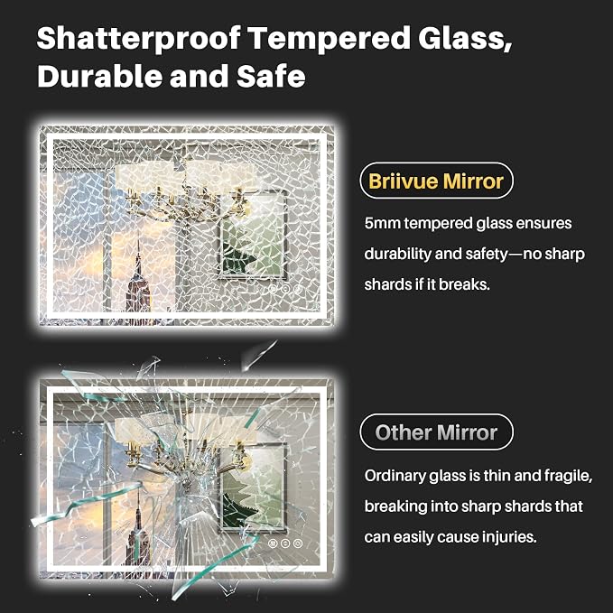 28x32 Inch LED Bathroom Mirror with Lights, Backlit & Front Lit | Anti-fog, 3 Color Dimmable, Memory Function, HD Reflection Tempered Glass, ETL Listed, IP54 Waterproof