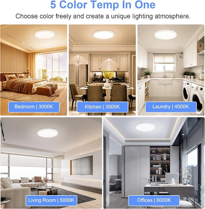 2 Pack 12 Inch Dimmable LED Flush Mount Ceiling Light Fixture 28W 3200LM 5 Color Temperature in One Super Slim Round Ceiling Lamp Low Profile Ceiling Lights for Living Bedroom Kitchen Laundry White