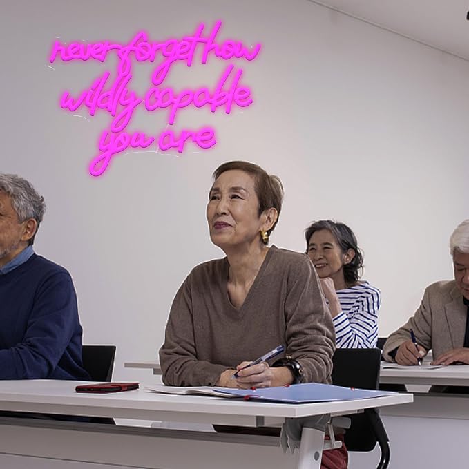 Never Forget How Wildly Capable You Are Neon Sign Dimmable Inspirational Letter Neon Light USB Powered Motivational Led Light Sign for Man Cave Bar Office Decoration (16.54 * 12.6)