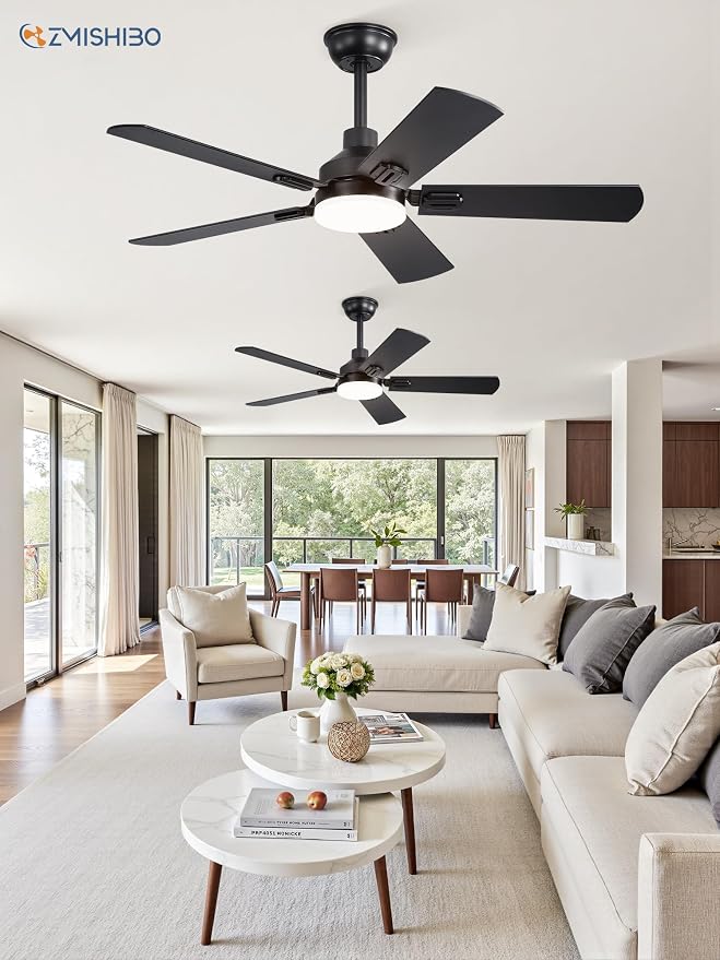 ZMISHIBO 2 Pack 44" Ceiling Fan with Light and Remote, Black Modern Indoor | Small Size, 3CCT, Downrod Mount, Farmhouse Dual Finish Blades, Quiet&Strong Motor, Memory Function for Bedroom, Living Room