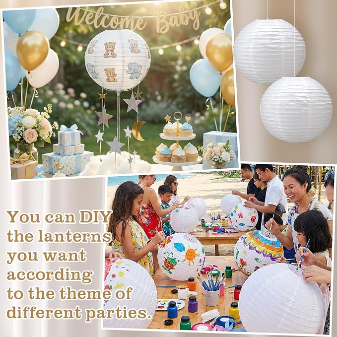 Glooglitter 5 Pcs 18 Inch Large White Paper Lanterns Gaint Chinese Moon Round Paper Lamp Japanese Jumbo Hanging Lanterns for Wedding Graduation Bridal Shower Birthday Party Supplies Decoration