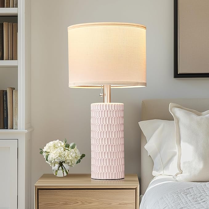 Reaketon Table Lamps for Living Room Set of 2, Ceramic Table Lamps for Bedroom, 20" Modern Lamps for Night Stands, Pink