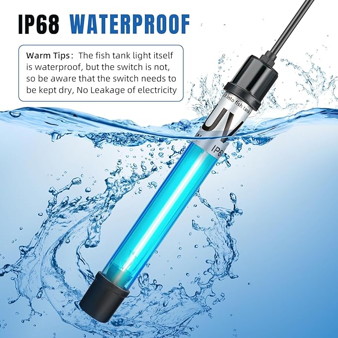 2 Pack 7W 8 Inch Aquarium UV Light for 20-100 Gallon Fish Tank Aquarium Light