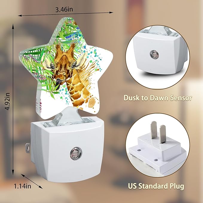 Abstract Giraffe Night Lights Plug into Wall with Dusk to Dawn Sensor,Lamp for Bedroom Bathroom Hallway Nightlight for Women Girls