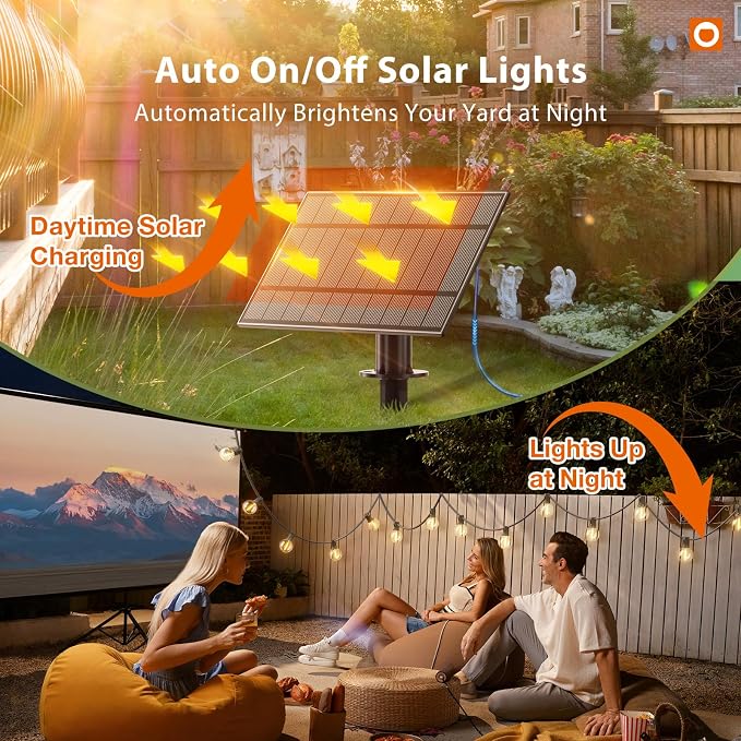 addlon 50FT 27LED Solar String Lights Outdoor Waterproof with Remote, USB | Shatterproof Outdoor Lights, Dimmable Timer, 3 Modes, Solar Powered Patio Lights for Outside, Backyard Garden Camping Pergola