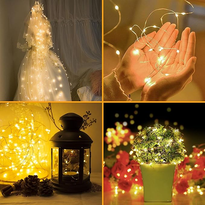 12 Pack Fairy Lights Battery Operated String Lights - 7ft 20 LED Waterproof Silver Wire Firefly Lights for DIY Wedding Décor Table Centerpieces Craft Mason Jars Party Decor(Warm White)