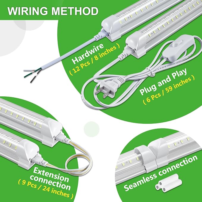 Skymoatled 12Pack 4FT LED Shop Light Garage Lights,50W 6000K 7500LM White Light,Hanging/Surface Mount,Plug and Play,Linkable T8 LED Shop Lights,Commercial Bay Lighting for Warehouse Workshop Basement
