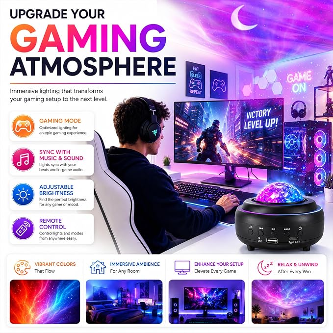 Galaxy Star Projector Light, 3-in-1 Galaxy Projector with Bluetooth Speaker, Northern Lights Aurora Projector Night Light for Kids Adults, Starry Night Light for Bedroom Gaming Room Home Office Decor