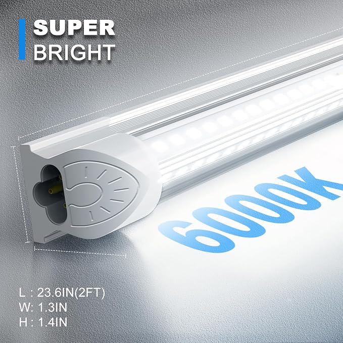 SHOPLED LED Shop Lights 2FT, 22W 3300LM 6000K Cool White, V-Shape Linkable | T8 Tube Light Fixtures, Utility Shop Lights, 2 Foot Cabinet Lighting for Workbench, Basement, Cabinet, ETL Listed, 4-Pack