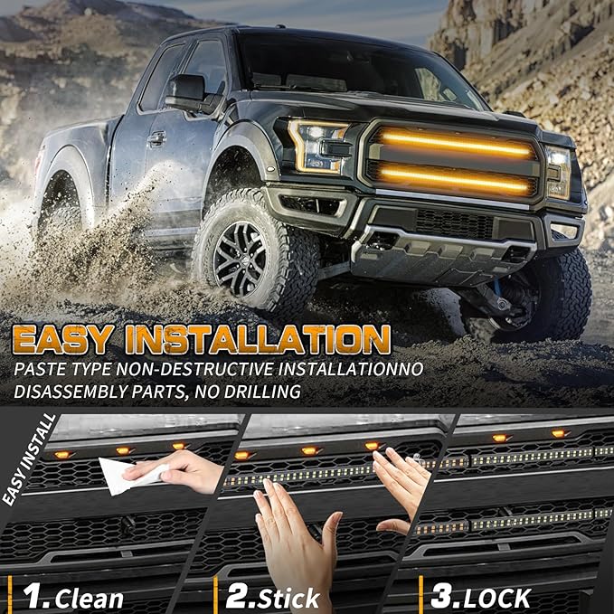 XRIDONSEN 2PCS 30 inch Amber Grill Lights Strip 360 LED Truck Strobe Lights Exterior Grille Front/Rear Emergency Flashing Warning Hazard Safety Caution Light for Tow Plow Trucks Construction Vehicles
