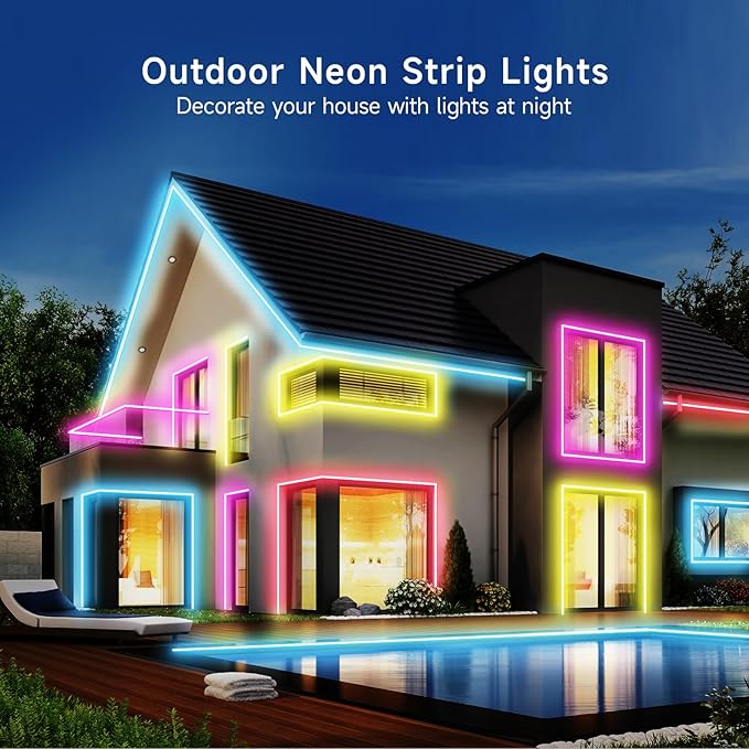 LED Neon Rope Lights, 23ft RGB LED Light Strip, 24V Music Sync App/Remote Control DIY Rope Light, IP67 Waterproof Gaming LED Neon Strip Lights for Bedroom Indoor Oudoor Décor