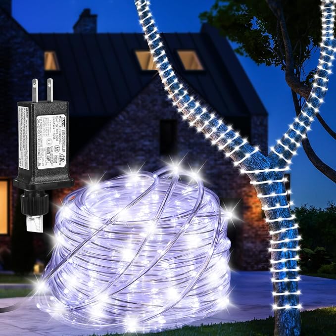 PUHONG (New Rope Lights, 100FT 300 LED Connectable Rope Lights, Waterproof Tube Lights with 8 Modes for Indoor Outdoor, Deck, Pool, Landscape, Background, Trees, Bridges, Eaves Decoration (White)