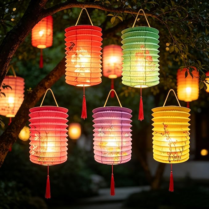 10 Pack Chinese Japanese Paper Lanterns 6.3 Inch with LED Lights, Colorful Lanterns for Lunar New Year,Mid-Autumn Festival Decoration Spring Festival, Valentine Party Decorations