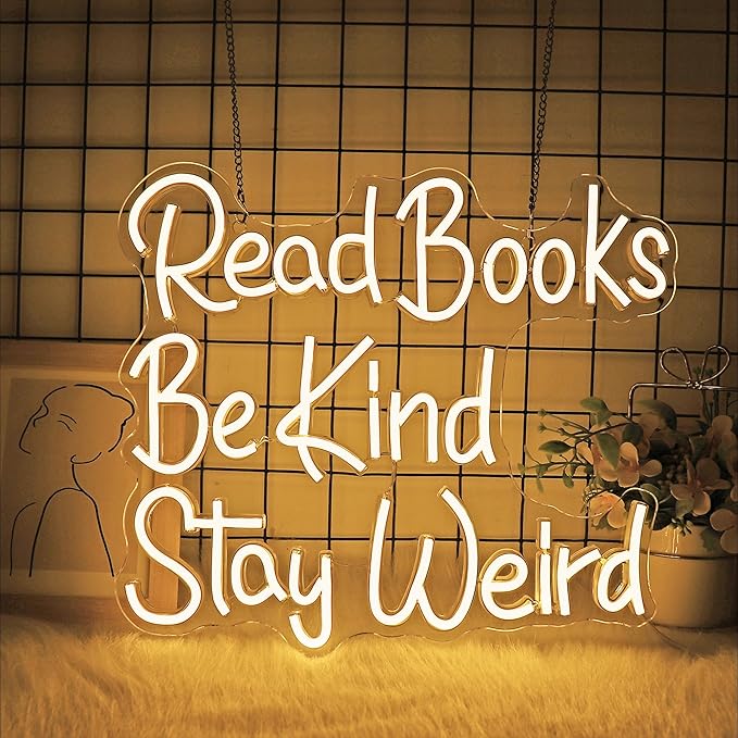 Neon Sign, JGHTURIE Read Books Neon Signs for Wall Decor Warm White Led Lights Signs for Classroom Office Library Bookshop Study Room Decoration USB Powered