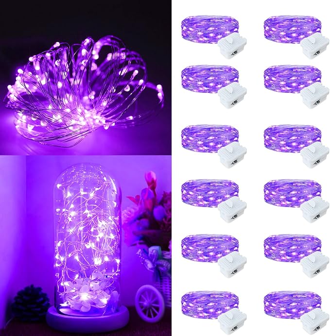 12 Pack Fairy Lights Battery Operated, 7ft 20 LED 3 Modes Speed Twinkle Mini String Lights Waterproof Silver Wire Firefly Starry Lights for Mason Jars Wedding Party Christmas Decorations