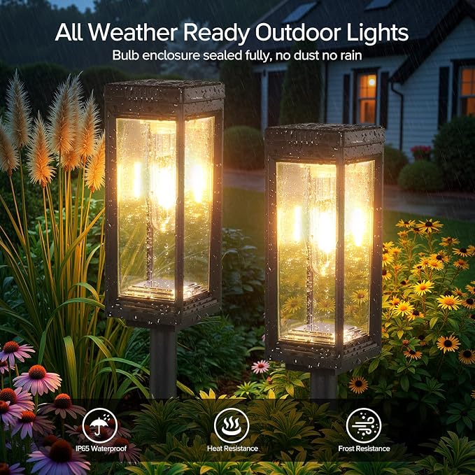 LETMY Solar Pathway Lights Outdoor, 4 Pack IP65 Waterproof Solar Path Lights with Auto On/Off, Bright Garden Lights for Landscape, Patio, Driveway & Yard