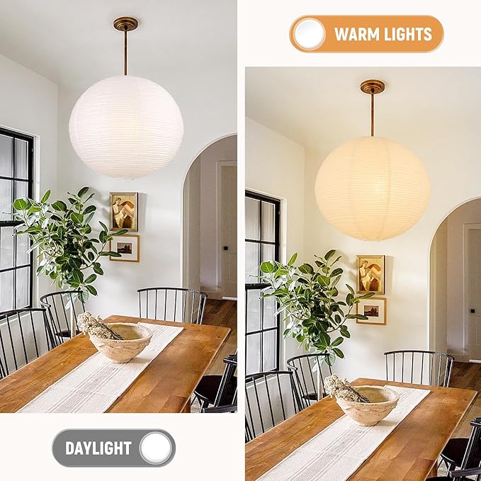 White Round Paper Lantern Lampshade, 20"x20'' Large Paper Lanterns Pendant Light Shade, Chinese Foldable Design for Living Room, Bedroom, Ceiling Lampshade Party Decor