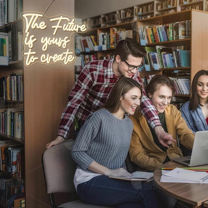 Horseneon The Future is Yours to Create Neon Led Sign, Letters Neon Signs for Wall Decor, Warm White Classroom Neon Light Sign with USB Powered for Classroom Bedroom, Windows, Living Room, Office, Children's Room