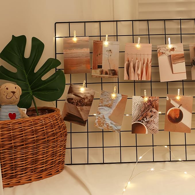 Photo Clips String Light,33FT Fairy Lights with 51 Clips, Battery Operated String Lights with Clips for Pictures, Room Decorations for Dorm Wall Bedroom Wedding Christmas Tree(Plating Clips)