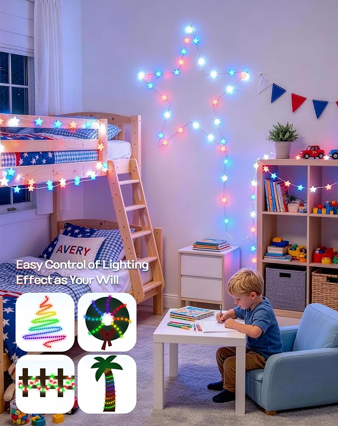 JMEXSUSS 33FT 66 LED Color Changing Smart Star String Lights for Bedroom | App & Remote Control, Music Sync, USB/Plug in,RGB, Twinkle Fairy Lights for Classroom Dorm House Porch DIY Gift Decor