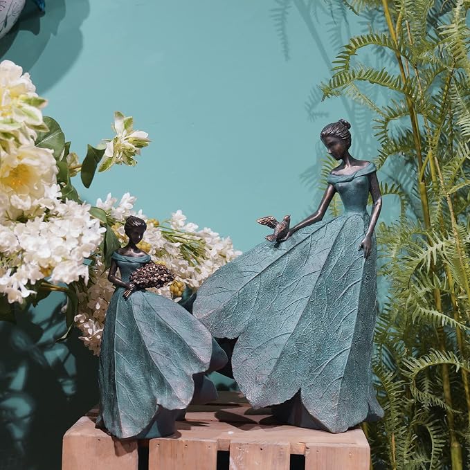 Guichifun Fairy Statue Home Decoration Leaf Angel Girls 8.5 x 5 x 12 Inch | Resin, Home Garden Decor, For Outside or Inside, Rustic Fairy Garden Outdoor Yard Figurines, Gifts for Women