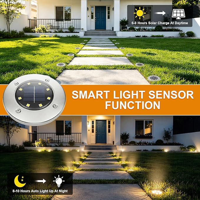OULONGER 4.6inch Solar Ground Lights 10Packs, Garden Solar Outdoor Waterproof Pathway Bright In-Ground Landscape Lights for Patio, Lawn, Yard, Driveway, Step and Walkway(Warm Light)