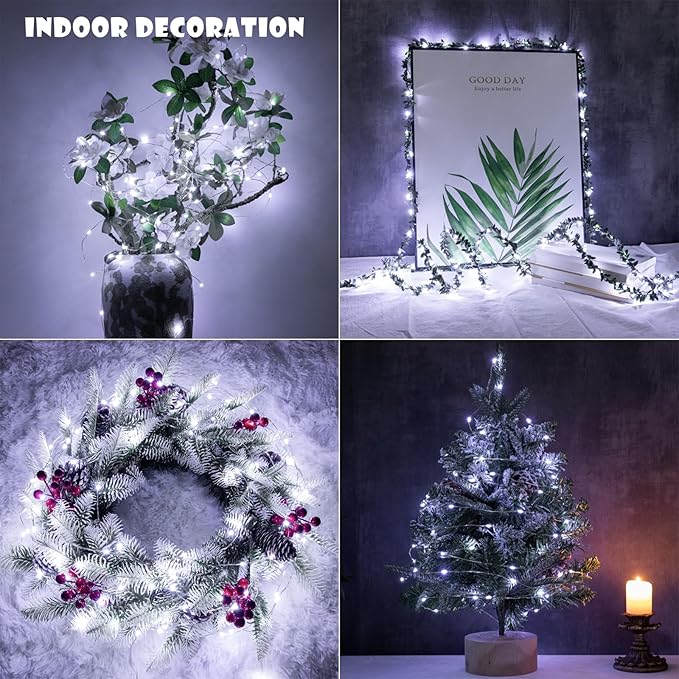 Fairy Lights Plug in,100FT 600 LEDs Waterproof Led String Lights,8 Modes Remote Twinkle Light for Bedroom Window Weddings Christmas Holiday Decoration,Silver Wire,2 Inch Led Space,Cool White