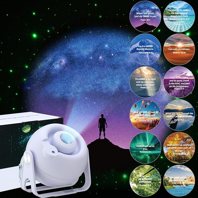 Landscape Verses Projector Galaxy Projector Includes 12 Interchangeable Christian Discs Night Light Set Project Religious on Walls or Ceilings for Gift