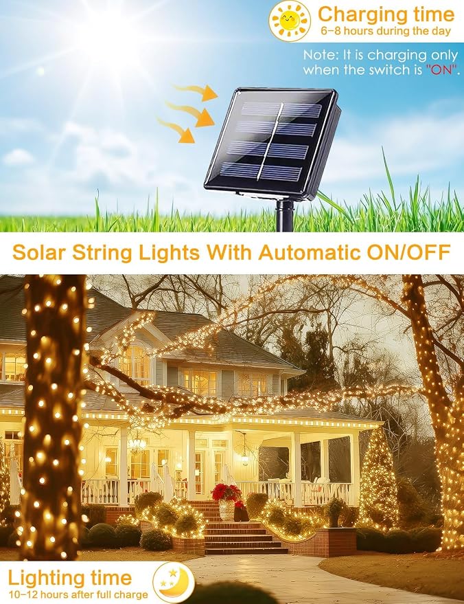 Solar String Lights Outdoor, 4Pack 800LED 288FT Fairy Lights Warm White | 8 Modes, Memory, Auto On/Off, Waterproof Copper Wire Twinkle Lights for Outside Garden Tree Patio Fence Wedding Xmas Decor