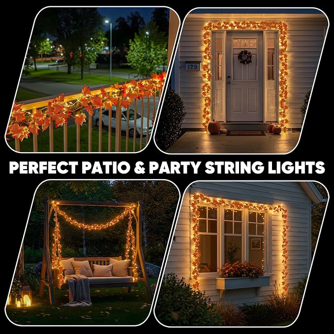 33FT 100 LED Maple Leaf String Lights Battery Operated Copper Wire | Vine with Fairy Lights with Remote,Dimmable Fall Garland with Lights for Bedroom,Wall,Thanksgiving Decor (Warm White)