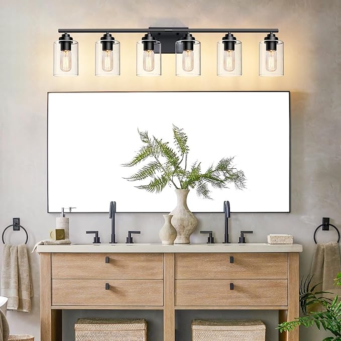 Bathroom Vanity Light Over Mirror,Vanity Light for Bathroom,Bathroom Light Fixture Wall Sconce Lighting for Bedroom,Living Room (Black, 6-Light)