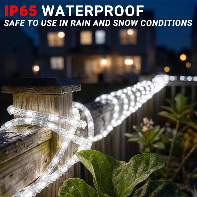 LED Rope Lights,Connectable for Indoor & Outdoor,110V Transparent Flexible Tube Lights,Waterproof LED Rope Lighting For Outside,Deck,Patio, Pool,Camping,Bedroom Decor,Landscape Lighting (White, 150ft)