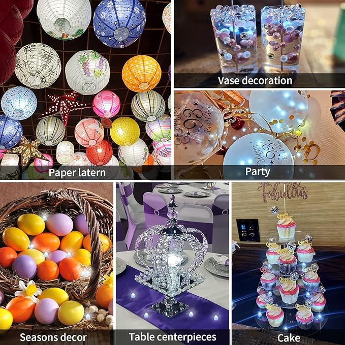 100pcs Balloon Lights with Hook Mini Led Lights Round Long Standby Time Multicolor Ball Light Paper Lantern Balloons Lights for Birthday Party Christmas Halloween Decoration White