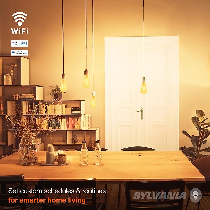 Sylvania WiFi LED Smart ST19 Amber Finish Light Bulb, 3.5W Efficient, for Alexa/Google Assistant, 2000K, No Hub Required - 1 Pack (75802)