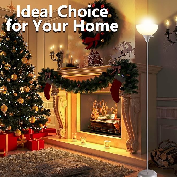 Floor Lamp, Standing Lamp, Modern Floor Lamps with Drop-Resistant White Lampshade, E26 Socket, Industrial Floor Lamp for Living Room Bedroom Study Office