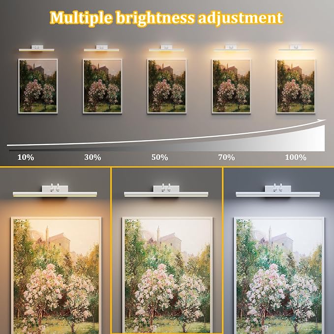 Battery Operated Picture Light for Wall, Remote Control, White | 4000mAh Cordless,Wall Light, Magnetic for Easy to Charge,Timers, Display for Gallery Living Room Bedroom